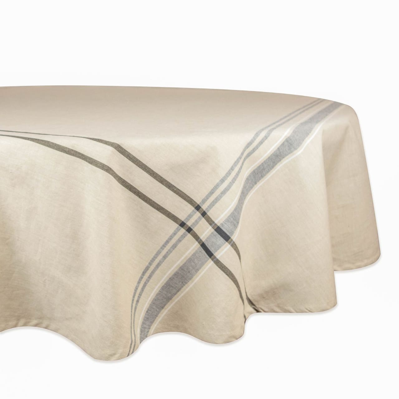 DII&#xAE; 70&#x22; Round Black French Stripe Tablecloth